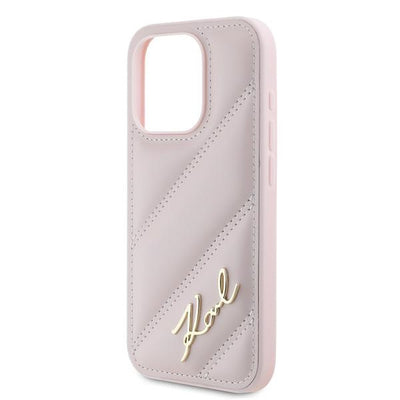 Karl Lagerfeld Diagonal Quilted Script case for iPhone 15 Pro - pink