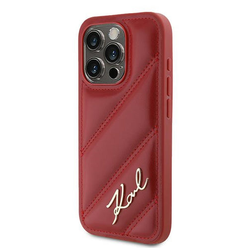 Karl Lagerfeld Diagonal Quilted Script case for iPhone 15 Pro - red