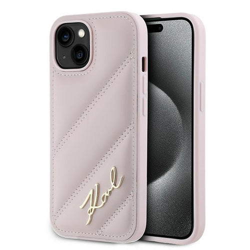 Karl Lagerfeld Diagonal Quilted Script case for iPhone 15 / 14 / 13 - pink