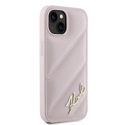 Karl Lagerfeld Diagonal Quilted Script case for iPhone 15 / 14 / 13 - pink