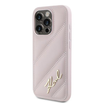 Karl Lagerfeld Diagonal Quilted Script case for iPhone 15 Pro Max - pink