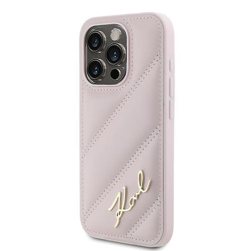 Karl Lagerfeld Diagonal Quilted Script case for iPhone 15 Pro Max - pink