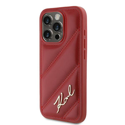 Karl Lagerfeld Diagonal Quilted Script case for iPhone 15 Pro Max - red