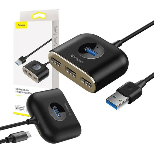 Baseus Square Round USB Adapter, HUB USB 3.0 to 1x USB 3.0 + 3x USB 2.0.1m (Black) - Product Image 1