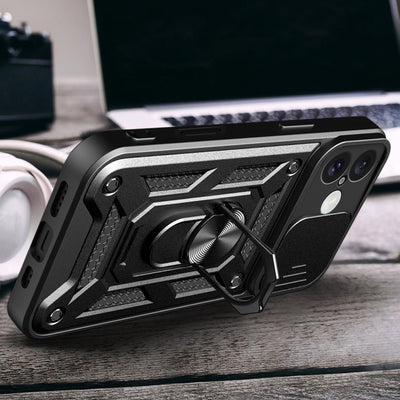 Hybrid Armor Camshield iPhone 16 Armored Case with Camera Cover and Stand - Black — Hurtel