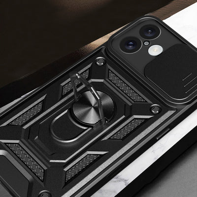 Hybrid Armor Camshield iPhone 16 Armored Case with Camera Cover and Stand - Black — Hurtel