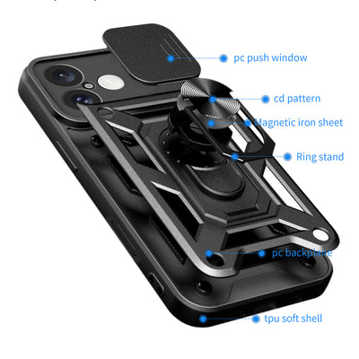 Hybrid Armor Camshield iPhone 16 Plus Armored Case with Camera Cover and Stand - Black — Hurtel