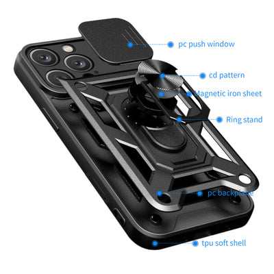 Hybrid Armor Camshield iPhone 16 Pro Case with Camera Cover and Stand - Black — Hurtel
