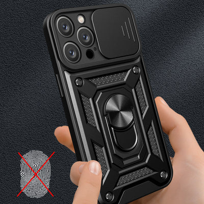 Hybrid Armor Camshield iPhone 16 Pro Max Armored Case with Camera Cover and Stand - Black — Hurtel