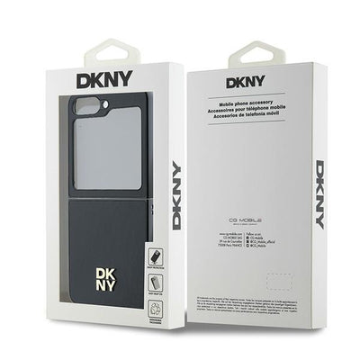 DKNY Leather Metal Stack Logo Case for Samsung Galaxy Z Flip 6 - Black
