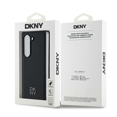 DKNY Magsafe Plain Leather Metal Stack Logo Case for Samsung Galaxy Z Fold 6 - Black