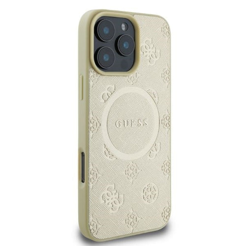 Guess Saffiano Peony Classic Logo MagSafe case for iPhone 16 Pro - gold
