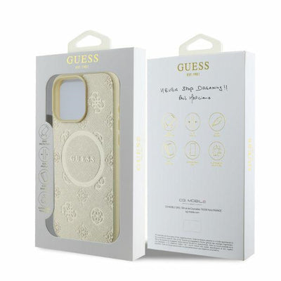 Guess Saffiano Peony Classic Logo MagSafe case for iPhone 16 Pro - gold