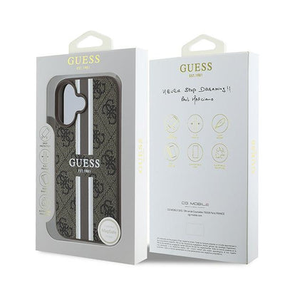 Guess 4G Printed Stripes MagSafe iPhone 16 Plus Case - Brown