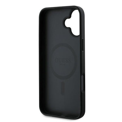 Guess Grained Gold Ring MagSafe case for iPhone 16 Plus - black