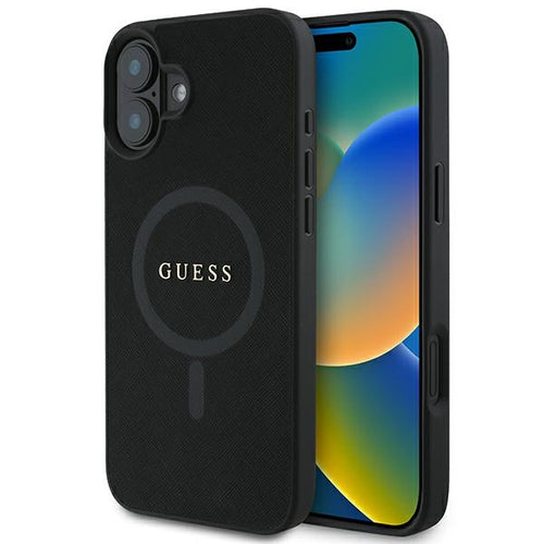 Guess Saffiano Classic Logo MagSafe iPhone 16 Plus Case - Black