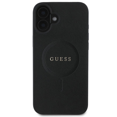 Guess Saffiano Classic Logo MagSafe iPhone 16 Plus Case - Black