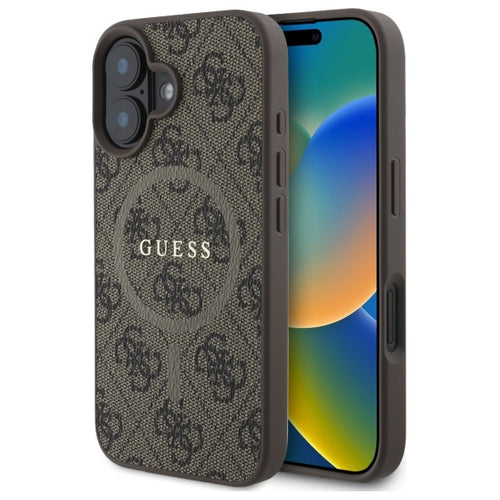 Guess 4G Ring Classic Logo MagSafe iPhone 16 Case - Brown