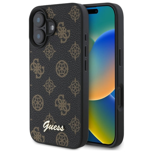 Guess Peony Script MagSafe iPhone 16 Case - Black