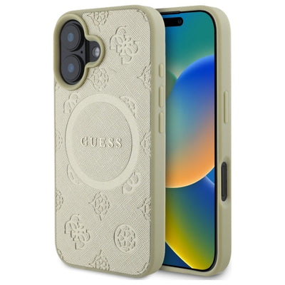 Guess Saffiano Peony Classic Logo MagSafe case for iPhone 16 - gold