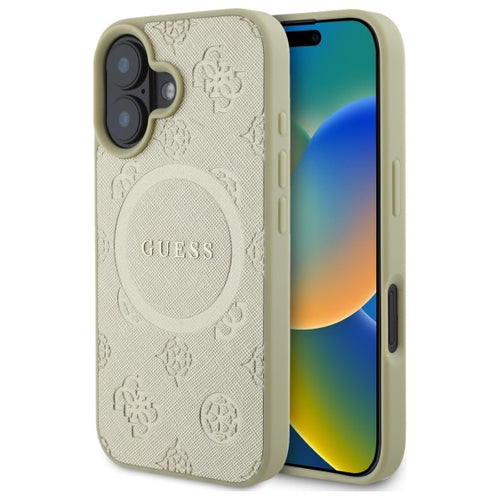 Guess Saffiano Peony Classic Logo MagSafe case for iPhone 16 - gold