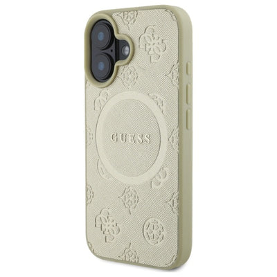 Guess Saffiano Peony Classic Logo MagSafe case for iPhone 16 - gold