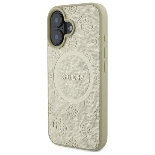 Guess Saffiano Peony Classic Logo MagSafe case for iPhone 16 - gold