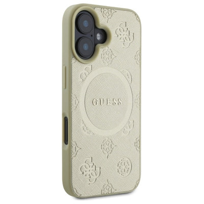 Guess Saffiano Peony Classic Logo MagSafe case for iPhone 16 - gold
