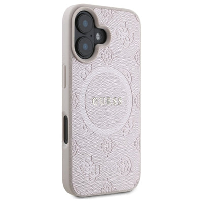 Guess Saffiano Peony Classic Logo MagSafe iPhone 16 Case - Pink