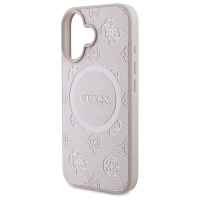 Guess Saffiano Peony Classic Logo MagSafe iPhone 16 Case - Pink