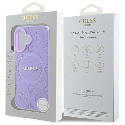 Guess Saffiano Peony Classic Logo MagSafe iPhone 16 Case - Purple
