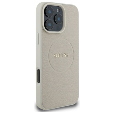Guess Grained Gold Ring MagSafe Case for iPhone 16 Pro Max - Beige
