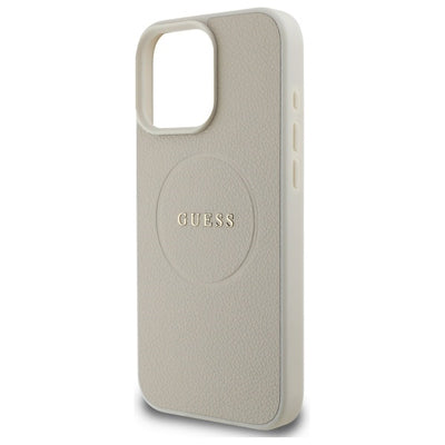 Guess Grained Gold Ring MagSafe Case for iPhone 16 Pro Max - Beige