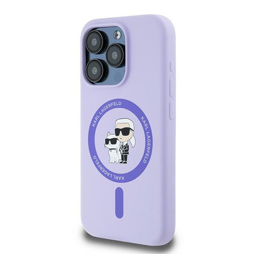 Karl Lagerfeld Silicone Karl&amp;Choupette Heads Ring MagSafe Case for iPhone 15 Pro - Purple