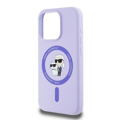 Karl Lagerfeld Silicone Karl&amp;Choupette Heads Ring MagSafe Case for iPhone 15 Pro - Purple