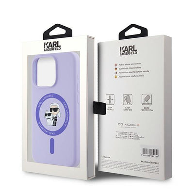 Karl Lagerfeld Silicone Karl&amp;Choupette Heads Ring MagSafe Case for iPhone 15 Pro - Purple