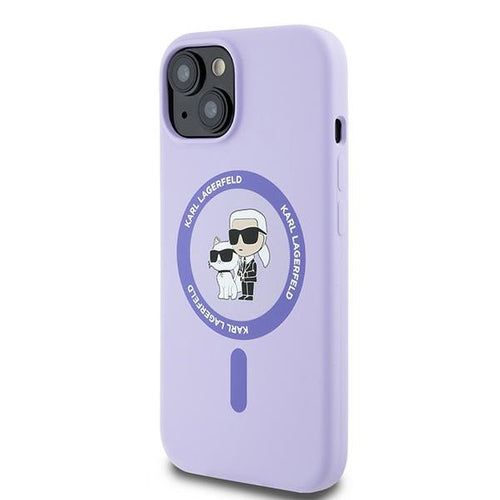 Karl Lagerfeld Silicone Karl&amp;Choupette Heads Ring MagSafe iPhone 15 Case - Purple