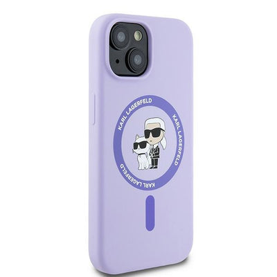Karl Lagerfeld Silicone Karl&amp;Choupette Heads Ring MagSafe iPhone 15 Case - Purple