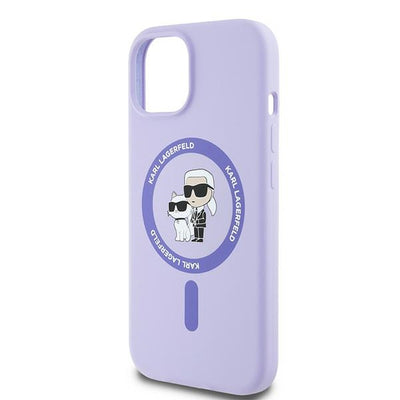 Karl Lagerfeld Silicone Karl&amp;Choupette Heads Ring MagSafe iPhone 15 Case - Purple