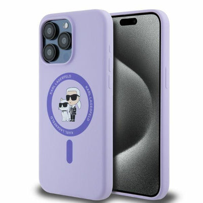 Karl Lagerfeld Silicone Karl&amp;Choupette Heads Ring MagSafe Case for iPhone 15 Pro Max - Purple