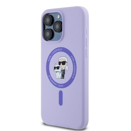 Karl Lagerfeld Silicone Karl&amp;Choupette Heads Ring MagSafe Case for iPhone 15 Pro Max - Purple
