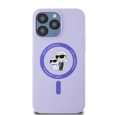 Karl Lagerfeld Silicone Karl&amp;Choupette Heads Ring MagSafe Case for iPhone 15 Pro Max - Purple