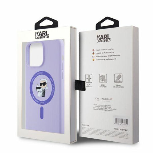 Karl Lagerfeld Silicone Karl&amp;Choupette Heads Ring MagSafe Case for iPhone 15 Pro Max - Purple