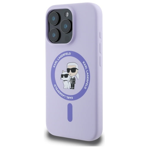 Karl Lagerfeld Silicone Karl&amp;Choupette Heads Ring MagSafe Case for iPhone 16 Pro - Purple