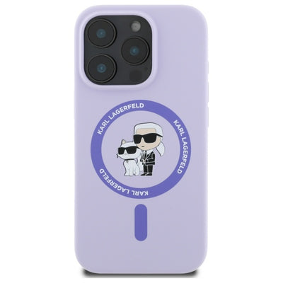 Karl Lagerfeld Silicone Karl&amp;Choupette Heads Ring MagSafe Case for iPhone 16 Pro - Purple