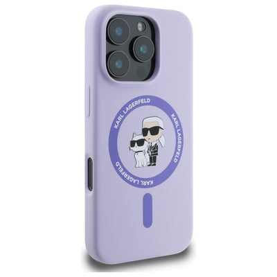 Karl Lagerfeld Silicone Karl&amp;Choupette Heads Ring MagSafe Case for iPhone 16 Pro - Purple