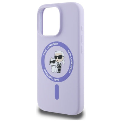Karl Lagerfeld Silicone Karl&amp;Choupette Heads Ring MagSafe Case for iPhone 16 Pro - Purple