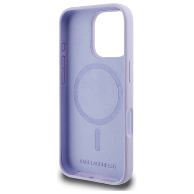 Karl Lagerfeld Silicone Karl&amp;Choupette Heads Ring MagSafe Case for iPhone 16 Pro - Purple