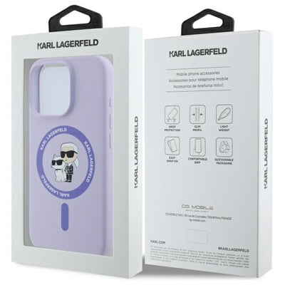 Karl Lagerfeld Silicone Karl&amp;Choupette Heads Ring MagSafe Case for iPhone 16 Pro - Purple