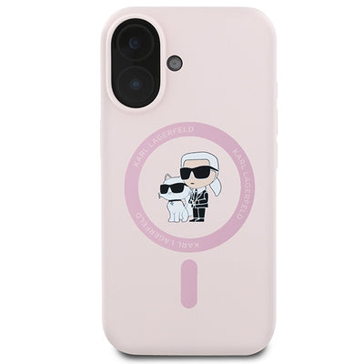 Karl Lagerfeld Silicone Karl&amp;Choupette Heads Ring MagSafe Case for iPhone 16 Plus - Pink